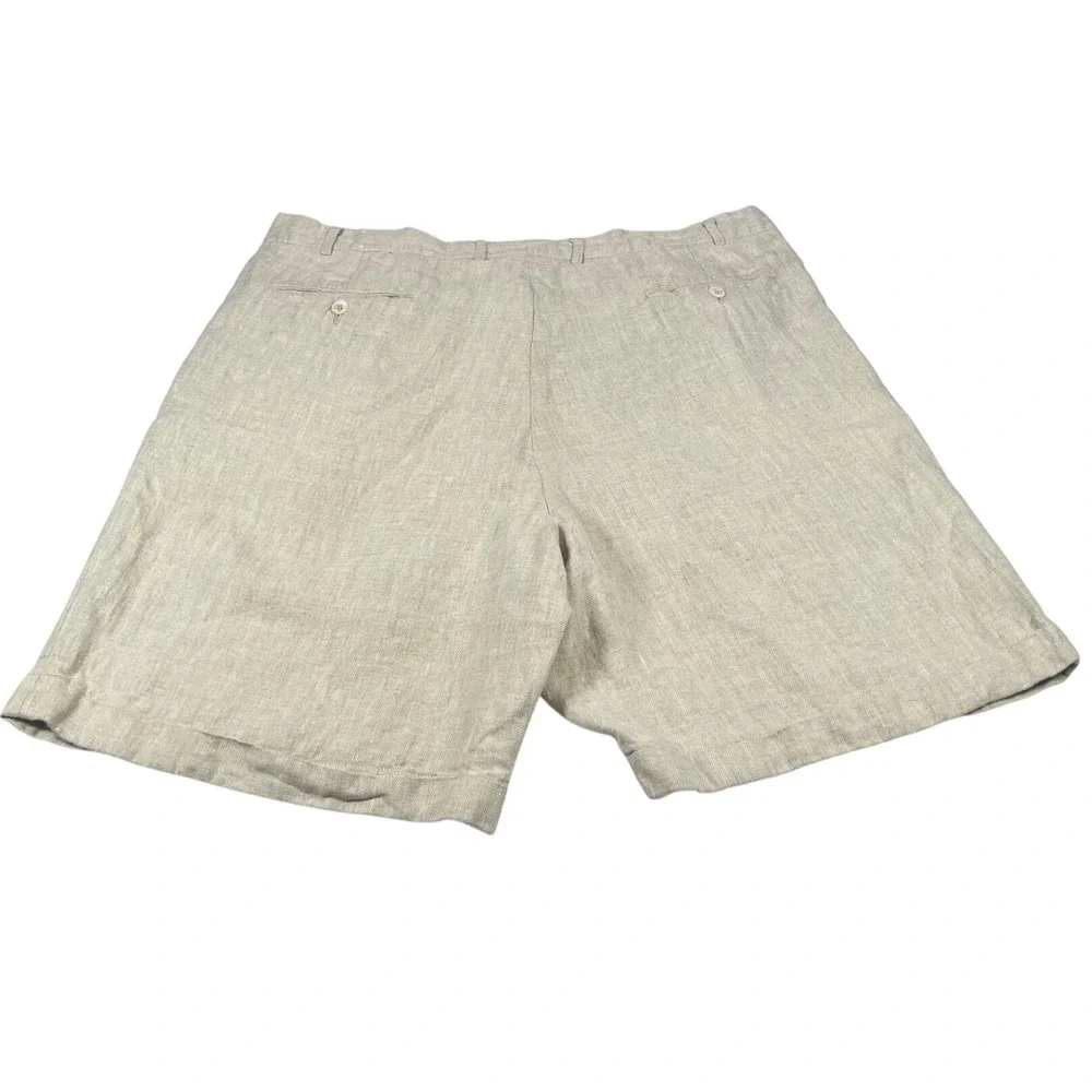 Greg Peters Linen Shorts Beige Herringbone Pleated Cuffed Summer Coastal Size 42
